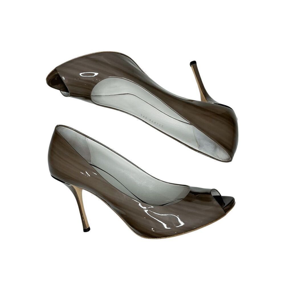 Gucci Acquarel Patent Leather Pumps Gravel Peep Toe Heels GG Logo EU 39.5 - Picture 6 of 12